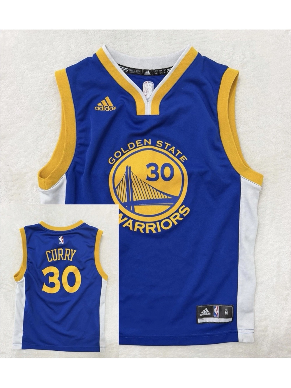 adidas Blue & Yellow Golden State Warriors #30 Curry Youth M Jersey